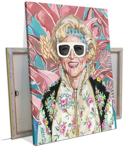 80s Artwork Fashion Golden Wall Art Girls Poster Betty White Poster For Woman Room Decor Rose Nylund With Sunglasses Canvas Prints (L12"xW8"-WoodFrame Ready to Hang) Pictures For Girl Dorm Wall Art Decor Gift