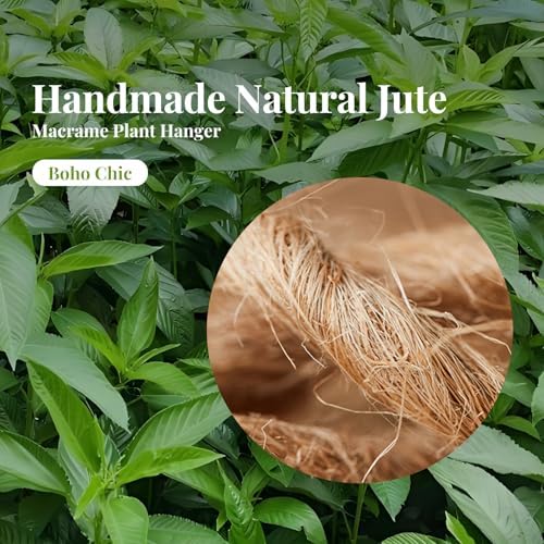 LEWESU Jute Macrame Plant Hanger Indoor Set of 2 Hanging Planter Basket Flower Pot Holder with Decorative Wood Beads & No Tassels for Indoor Outdoor Boho Home Decor, 35 Inch Brown (Pots Not Included)