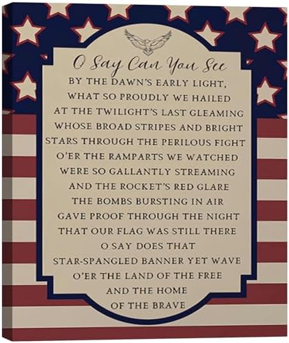 Patriotic O Say Can You See Wall Decor 8x12 In, Star Spangled Banner National Anthem Canvas Art, 4th of July Independence Day Framed Prints for Home & Office, Made in USA