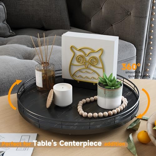 AMH 13-Inch Oak Lazy Susan Vanity Tray with Black Brushed Gold Finish Rail
