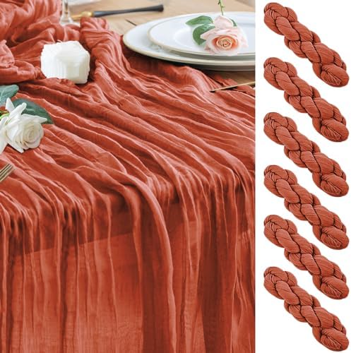 Wokceer Cheesecloth Fall Table Runner Terracotta 10FT Boho Gauze, 6 Pack
