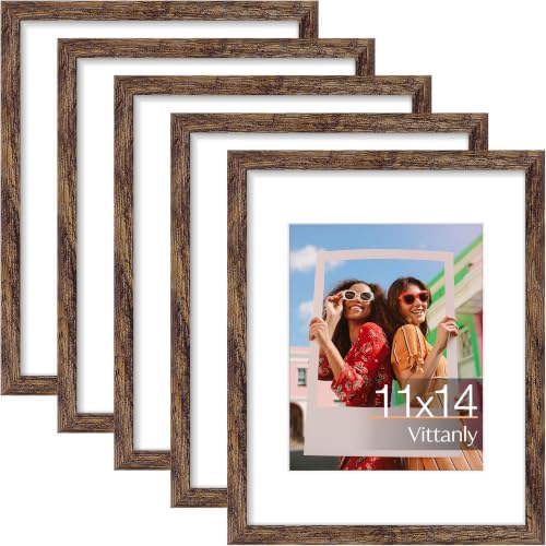 Vittanly 11x14 Picture Frames Set of 5, Wall Gallery Photo Frames, Brown