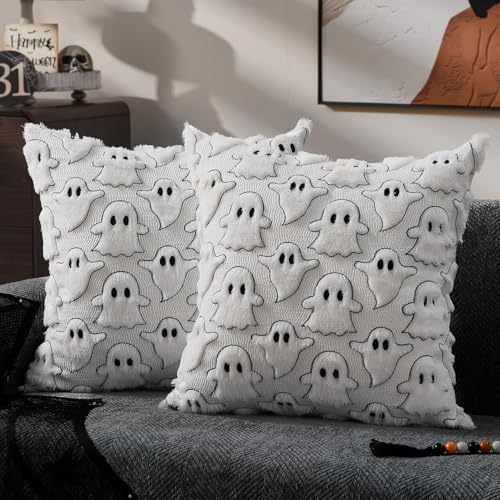 DFXSZ Halloween Pillow Covers 18x18 inch 2Pcs White Black Ghost Halloween Decor