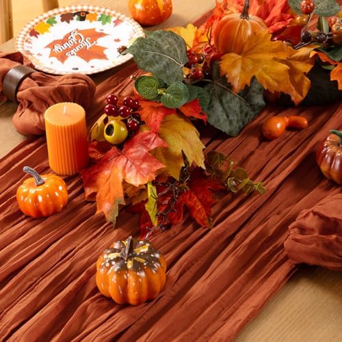 Terracotta Cheesecloth Table Runner 10ft Boho Burnt Orange Fall Decor