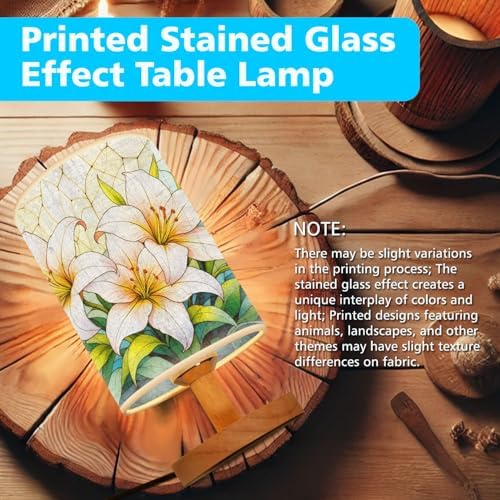 Lilies Table Lamp LED 3-Color Pressed Bedside, Lilies Shade Lamp with Wood Base for Bedroom Living Room Desk Office TL01