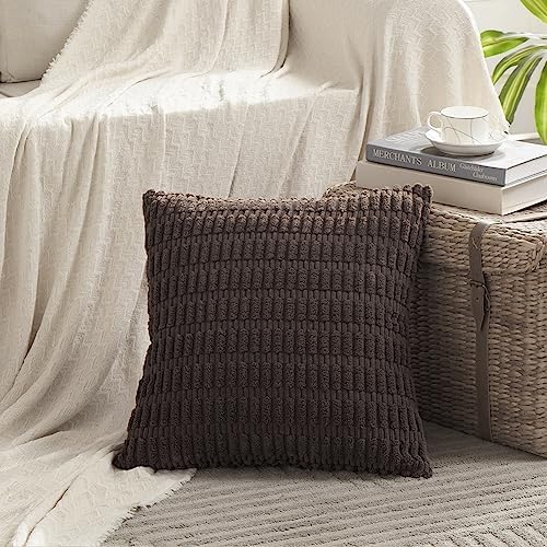 Fancy Homi 4 Packs Decorative Throw Pillow Covers for Living Room Couch Bed, Modern Farmhouse Boho Home Décor Accent Cushion Case, 16" x 16", Dark Brown