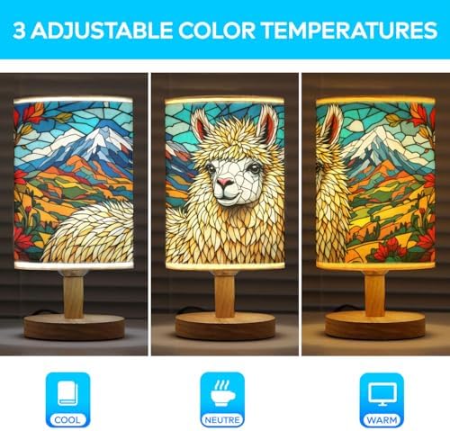Llama Table Lamp LED 3-Color Pressed Bedside, Llama Shade Lamp with Wood Base for Bedroom Living Room Desk Office TL01