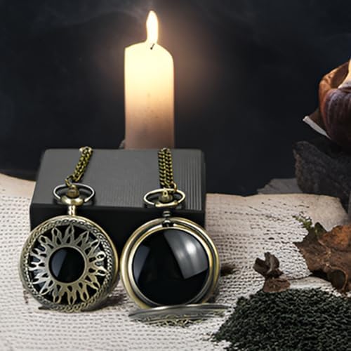 Black Obsidian Scrying Mirror, Obsidian Feng Shui Mirror, Witches Mirror Presents, Witchcraft kit Divination Tools (Pocket Watch-8)