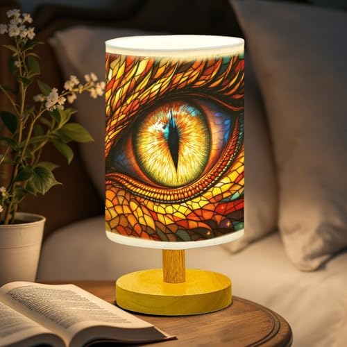 Dragon Eye Table Lamp LED 3-Color Pressed Bedside, Dragon Eye Shade Lamp with Wood Base for Bedroom Living Room Desk Office TL01