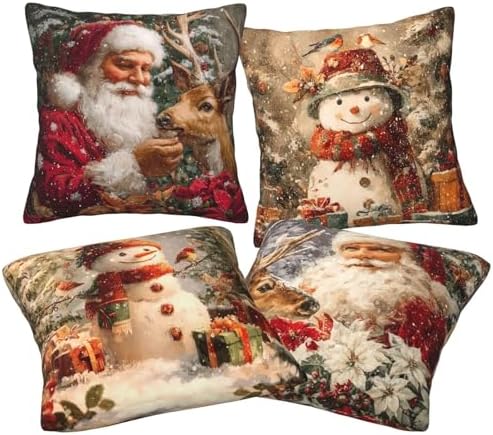 Santa Claus Throw Pillow Covers Set of 4 Decorative Soft Double Sided Print Pillow Case Farmhouse Home Decor for Living Room Sofa Couch 18x18