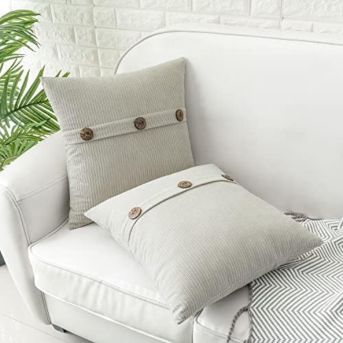 HWY 50 Light Grey Chenille Throw Pillow Covers 20x20 Inch Buttons Pack of 2