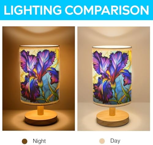 Butterfly Table Lamp LED 3-Color Pressed Bedside, Shade Lamp with Wood Base for Bedroom Living Room Desk Office TL01 (Iris)