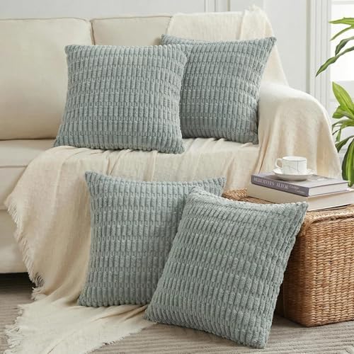 Fancy Homi 4 Packs Decorative Throw Pillow Covers for Living Room Couch Bed, Modern Farmhouse Boho Home Décor Accent Cushion Case, 18" x 18", Grey Blue