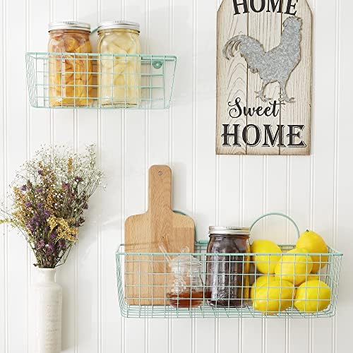 DII Farmhouse Vintage Decor, Wire Wall Basket, Assorted, Aqua, 2 Piece