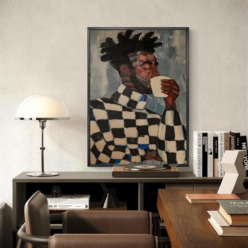 Abstract Black Man Wall Art African American Wall Decor, 16"x24" Unframed | Geometric People Painting Poster, Contemporary Artwork, Afro Men Modern Canvas Prints, Black Man Coffee Lover Print
