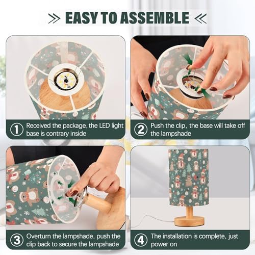 Christmas Brown Bear Bedside Table Lamps with USB Port for Bedroom Lamp Table Lamp Small Nightstand Lamp Snowflake&Fir Trees Patterned Linen Shade Wooden Decorative Lamps for Kids|Reading|Dorm|Home