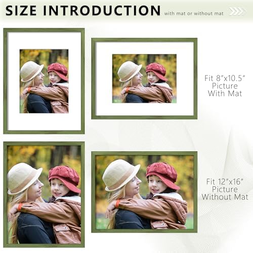 Picrit 12x16 Picture Frame Set of 12, Gallery Wall Frames, Green Wood