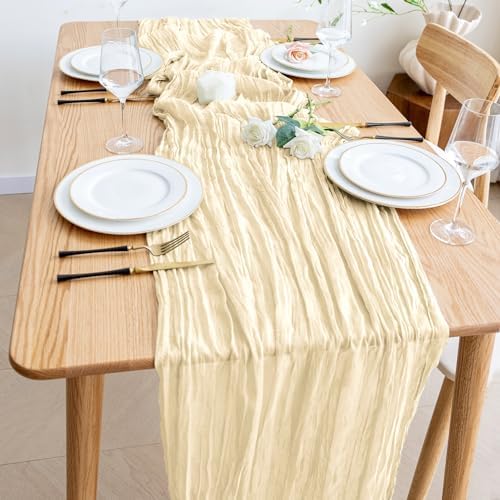 Wokceer Cheesecloth Table Runner Beige 10FT Boho Gauze Runner, 6 Pack