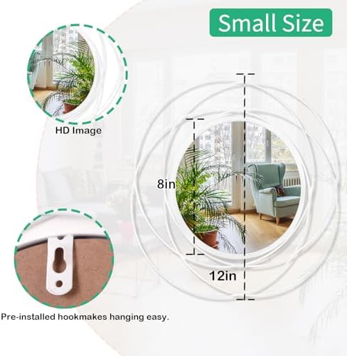 Circle Mirrors Wall Decor Iron Frame Wall Art Round Mirror Home Decor Hanging for Bedroom Bathroom Living Room Entryway 2 Set 12''