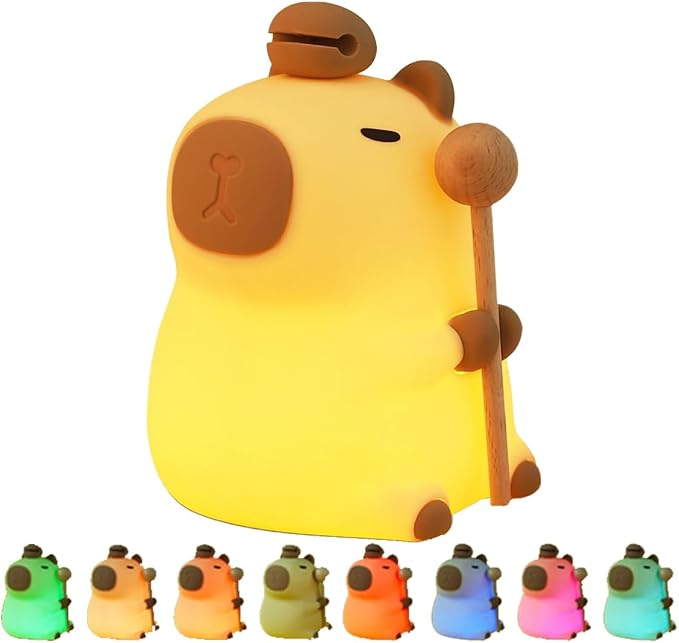 Capibara Night Light for Adults, Silicone Dimmable Animal Nightlight with 7 Colors,Rechargeable Bedside Touch Lamp for Room Decor