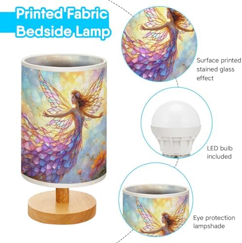Enchanting Flower Fairy Table Lamp LED 3-Color Pressed Bedside, Enchanting Flower Fairy Shade Lamp with Wood Base for Bedroom Living Room Desk Office TL01