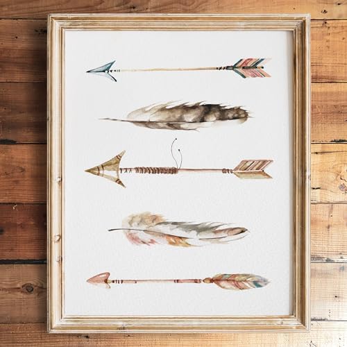 DREAM BIG PRINTABLES Watercolor Arrows and Feathers Art Print - Unframed - 8x10 | Native American Heritage - Boho Wall Decor - Southwest Artwork