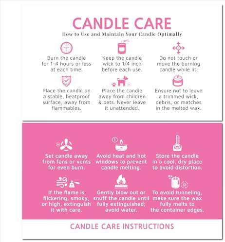 200 pack - Premium Handmade Candle Care Instruction Cards Pink 2x3.5 in, Small Business | Soy Bees Wax Melt, Candle Makers, Making Supplies Kit Set, Containers, Jars, Pot, Package