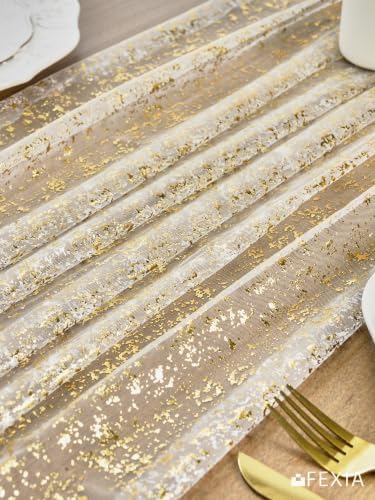 FEXIA 2Pcs Gold Table Runner 10FT Gauze Glitter Wedding Party Decorations