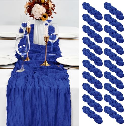 20 Pack Royal Blue Table Runners 10Ft Cheesecloth Table Runner Boho Gauze Cheese Cloth Table Runner Romantic Long Sheer Fabric Table Runners for Wedding Party Bridal Shower
