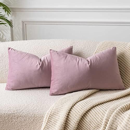 JUSPURBET 16x24 Lumbar Velvet Throw Pillow Covers Set of 2,Pink Purple