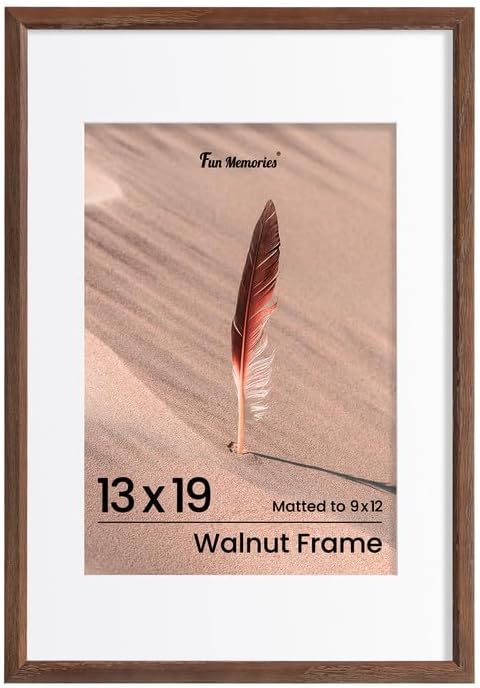Fun Memories 13x19 Oak Picture Frame for Wall, 13x19 Frame with Matted to 9x12, Solid Wood Picture Frames for Wall Art Photo and Prints (Walnut, 1 Pack)