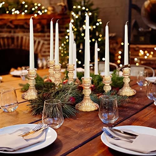 DARJEN Candlestick Holders Set, 4" H Taper Candle Holders Bulk, 12Pcs Gold Glass Candle Holders for Wedding, Festival, Party & Windowsill Decor