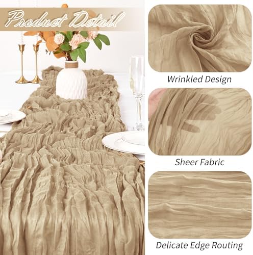 30 Pack Beige Cheesecloth Table Runner 17 x 108 inch Cheese Cloth Table Runners 9ft Beige Table Runner Rustic Romantic Sheer Gauze Runner for Wedding Party Baby Shower Table Decoration