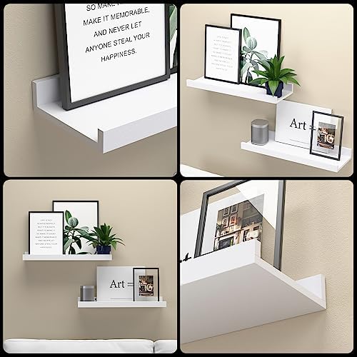 Boswillon Floating Shelves Set of 2, Small Wall Shelf with Lip, 16in, White