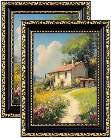 eletecpro 5x7 Vintage Picture Frame, Glass Cover, Black Gold, 2-Pack