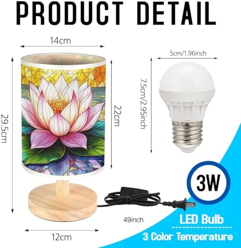 Lotus Table Lamp LED 3-Color Pressed Bedside, Lotus Shade Lamp with Wood Base for Bedroom Living Room Desk Office TL01