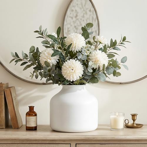 Goaste Metal Matte Flower Vase, White Vase for Flowers, 6.3 Inch Tall Iron Frosted Floral Arranging Vases, Nordic Style Round Boho Vases for Modern Minimalist Home Decor, Wedding, Bookshelf