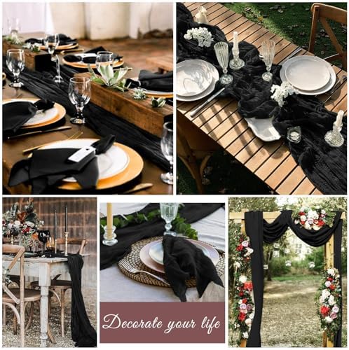 10 Pack Cheesecloth Table Runner 17 x 108 Inch, Black