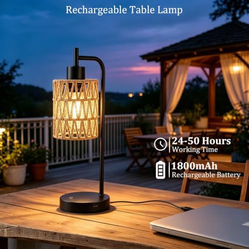 Rechargeable Outdoor Patio Table Lamps, Cordless, Set of 2