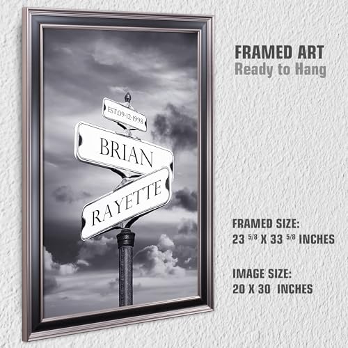 Street Sign Black and White Framed Arts Gift Your Names,the Date and romantic verses or write your own message Gift for Anniversary.With Different Frame Styles Framed Size:33 5/8X23 5/8 inches