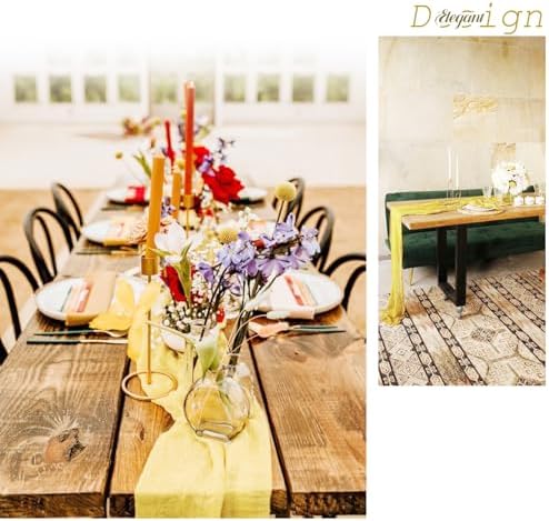 10 Pack Light Yellow Cheesecloth Table Runner, Extra Wide 35x120 Inch