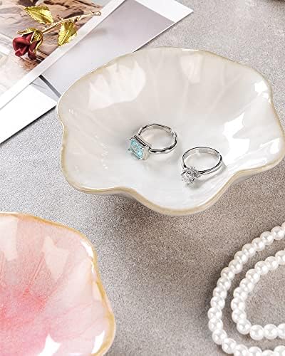 JAMEND CLXP 2PCS White Lotus Leaf Shape Ring Holder Dish, Small Key Bowl, Ceramic Trinket Tray Jewelry Dish Organizing Necklace Earrings for Mom Friend Sister, All Jewelries Are NOT Included, White.