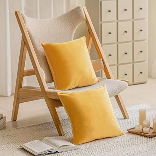 Home Brilliant Yellow Pillow Covers 18x18 Velvet Holiday Decorative Throw Pillows Solid Square Accent Pillowcases for Living Room Couch Bench Summer Decor, 2 Pieces 18 inch(45cm), Yellow