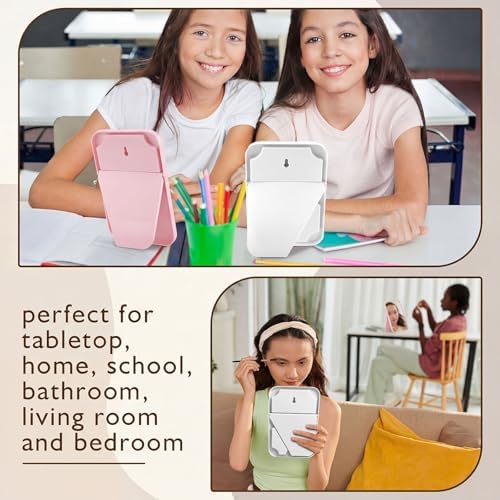 12 Pack 8x5 In Desk Makeup Mirror with Stand and Hanging Hole,Pink, White