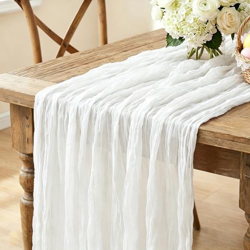 White Table Runner, 10FT Ivory White Cheesecloth Boho Gauze Table Runner for Wedding Bridal Shower Baby Shower Birthday Tea Party Decorations
