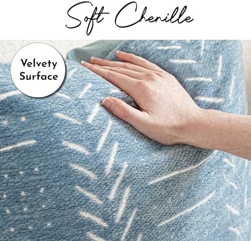 BlissBlush Coastal Blue Decorative Lumbar Pillow Covers 12x20 Set of 2, Soft Woven Chenille Accent Pillow Covers for Couch Sofa Bed, Textured Farmhouse Cushion Covers for Living Room