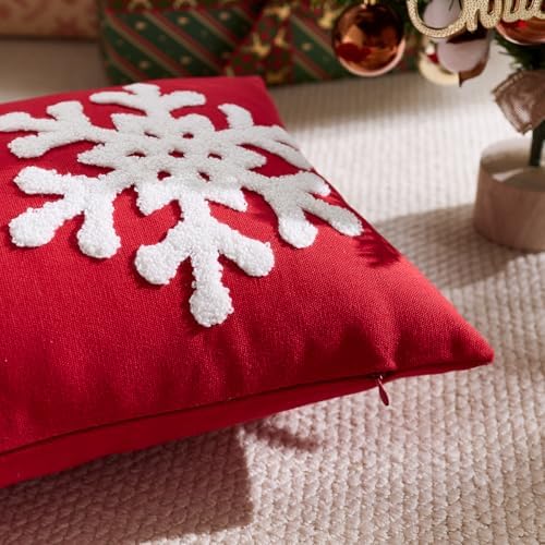 Red Christmas Pillow Covers 12x20 Inch Embroidery Snowflake Xmas Decorative Lumbar Throw Pillow Cover Winter Holiday Pillow Case Cushion Cases for Sofa Couch Living Room Decorations