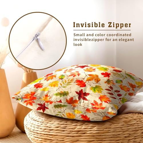 Autumn Leaves Throw Pillow Covers 24x24 inch Set of 2 Fall Maple Leaf Wild Plant Pillow Cases Thanksgiving Seasonal Farmhouse Outdoor Decor Cushion Cover for Home Porch Sofa