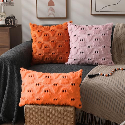 DFXSZ Halloween Pillow Covers 12x20 inch 2Pcs Orange Ghost Halloween Decor