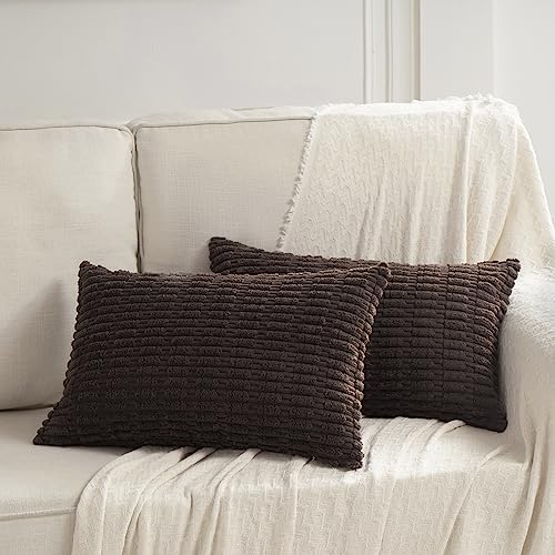 Fancy Homi 4 Packs Decorative Throw Pillow Covers for Living Room Couch Bed, Modern Farmhouse Boho Home Décor Accent Cushion Case, 20" x 12", Dark Brown